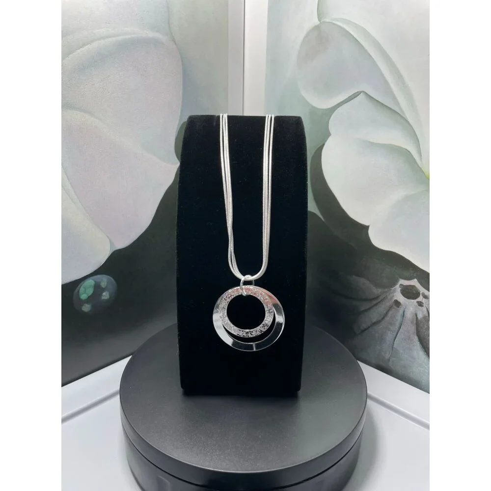 Izabella Shay Layered Drop Rings Sterling Silver Pendant Necklace Gift Boxed
